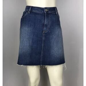 H&M Divided Medium Wash Frayed Denim Mini Skirt Size 12 NWT